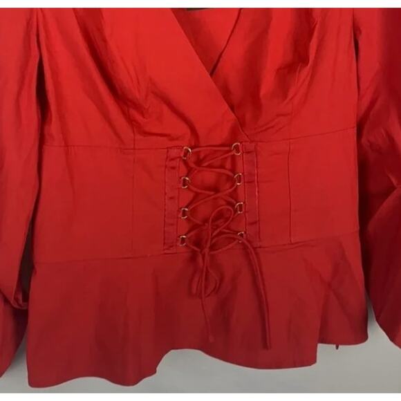 Express Red Volume Sleeve Corset Front Blouse Top sz XS - Picture 6 of 8